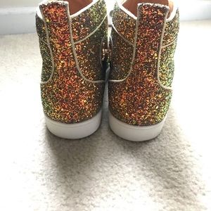 Christian louboutins gold glitter high top sneaker